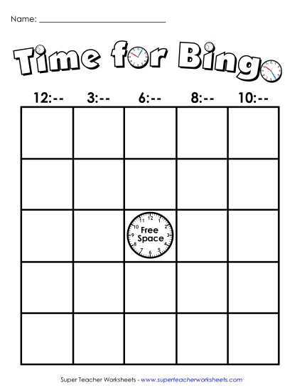 Reading Clocks: Nearest 5 Minutes - Clock Bingo - Nearest 5 Minutes
