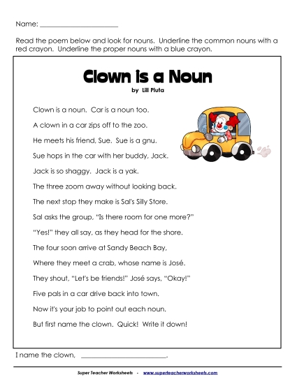 Common & Proper Nouns - Clown is a Noun (Poem) Common & Proper Nouns - Clown is a Noun (Poem)