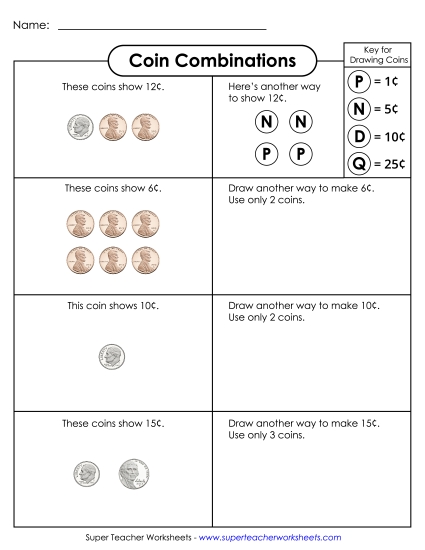 Worksheets - Coin Combinations Worksheets - Coin Combinations