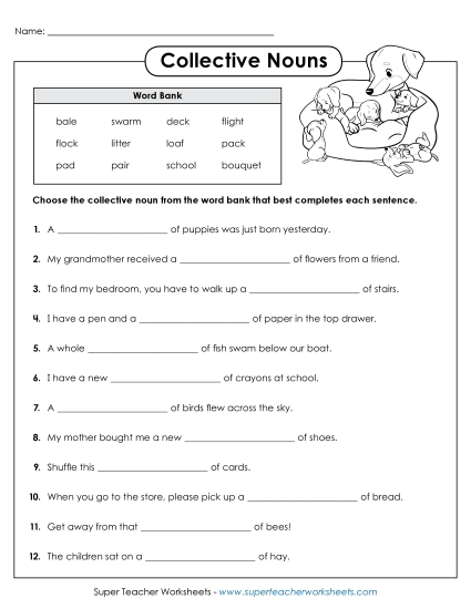 Collective Nouns - Collective Noun Cloze Sentences