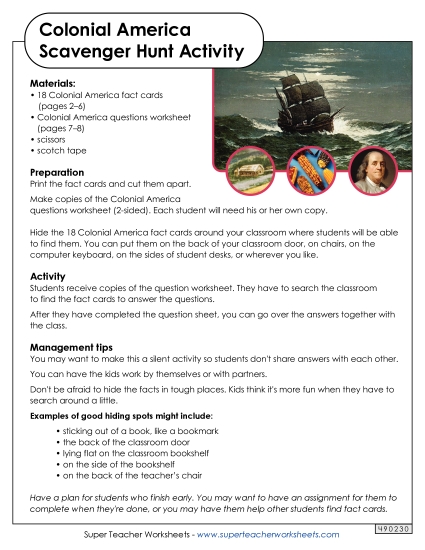 Worksheets and Activities - Colonial America Scavenger Hunt