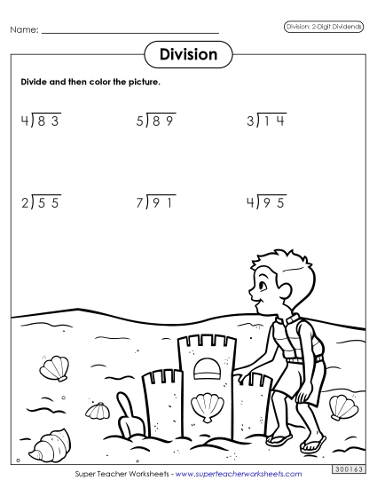 2-Digit Dividends (Remainders) - Color and Divide: Sandcastle Division Problems 2-Digit Dividends (Remainders) - Color and Divide: Sandcastle Division Problems