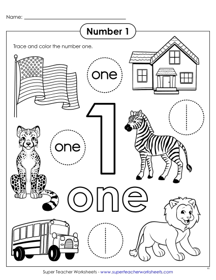 Number One - Color & Trace: Number 1 (Printable PDF Worksheet) Number One - Color & Trace: Number 1 (Printable PDF Worksheet)