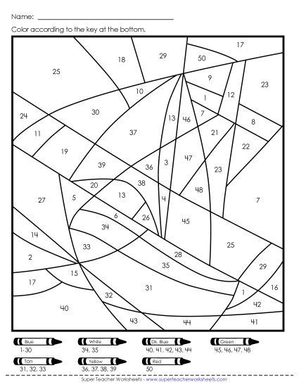 Year-Round - Color-by-Number: Boat or Plane (Numbers to 50) Year-Round - Color-by-Number: Boat or Plane (Numbers to 50)