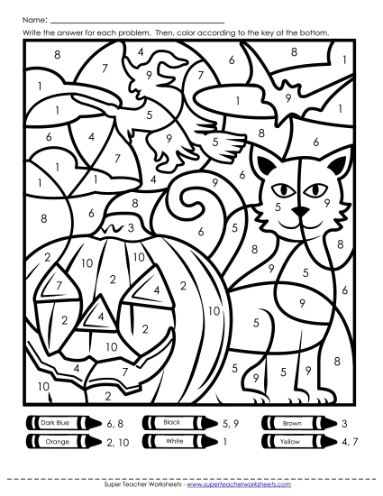 Counting & Color-by-Number - Color-by-Number: Halloween Scene