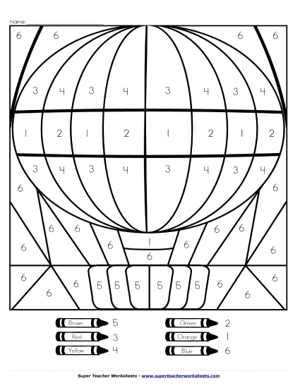 Color-by-Number (up to 10) - Color-by-Number - Hot Air Balloon