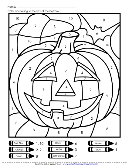 Counting & Color-by-Number - Color-by-Number: Jack O'Lantern