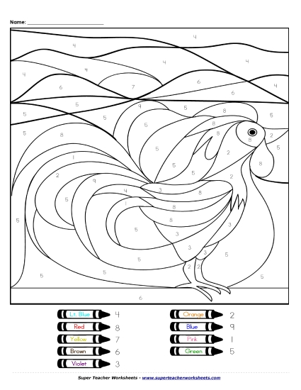 Color-by-Number (up to 10) - Color-by-Number - Rooster