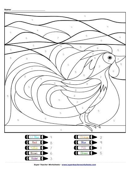 Color by Number - Color-by-Number: Roosters Worksheet Color by Number - Color-by-Number: Roosters Worksheet