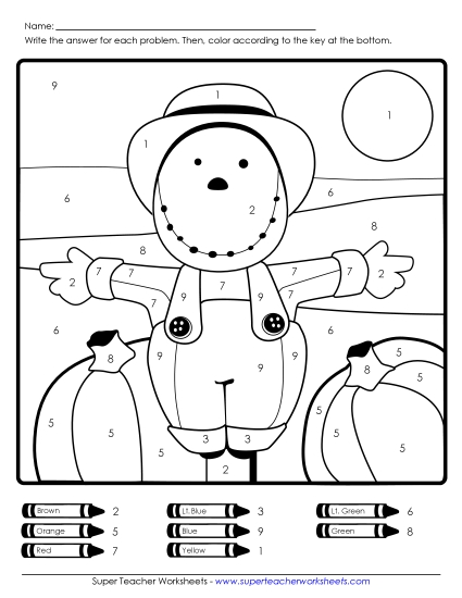 Coloring Pages - Color-by-Number: Scarecrow