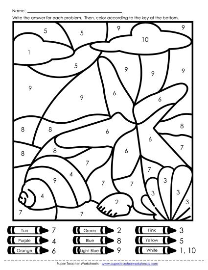 Year-Round - Color-by-Number: Sea Shells and Beach Year-Round - Color-by-Number: Sea Shells and Beach