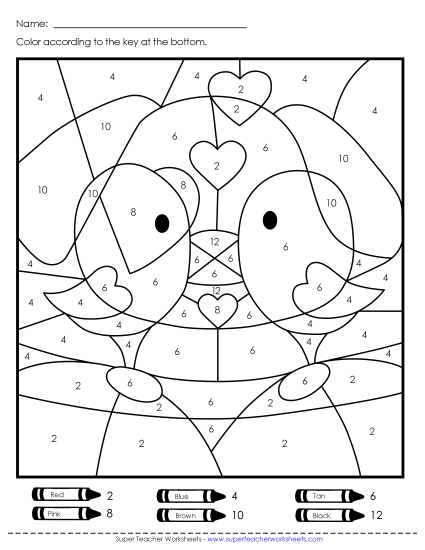 Valentine's Day Puzzles - Color-by-Number: Valentine's Day