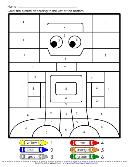 Color-by-Number (up to 10) - Color-by-Numbers - Robot Color-by-Number (up to 10) - Color-by-Numbers - Robot