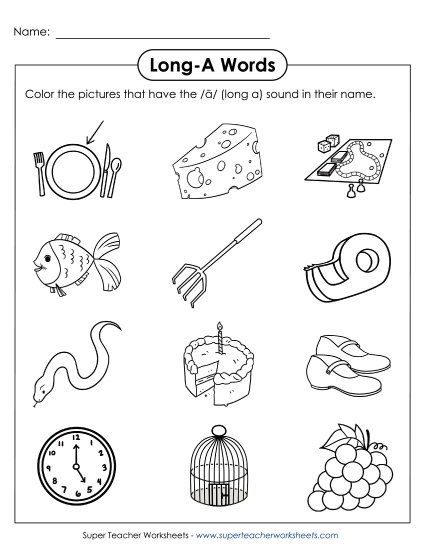 Worksheets - Color Long A Pictures Worksheets - Color Long A Pictures