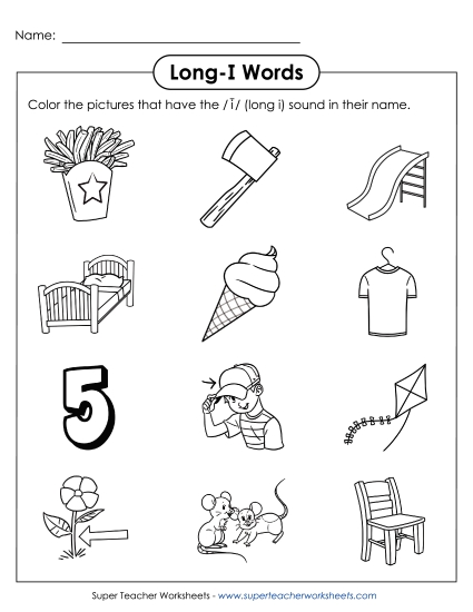 Worksheets - Color Long I Pictures