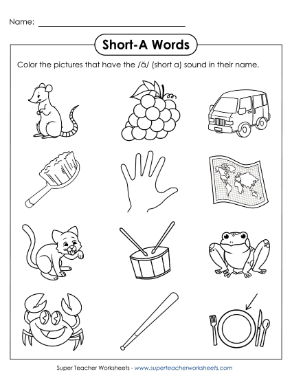 Worksheets - Color Short A Pictures Worksheets - Color Short A Pictures