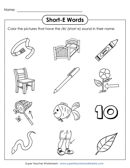 Worksheets - Color Short E Pictures