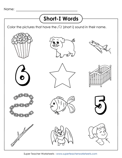 Worksheets - Color Short I Pictures