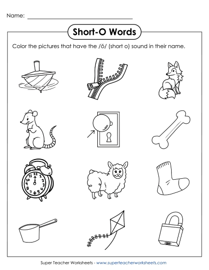 Worksheets - Color Short O Pictures