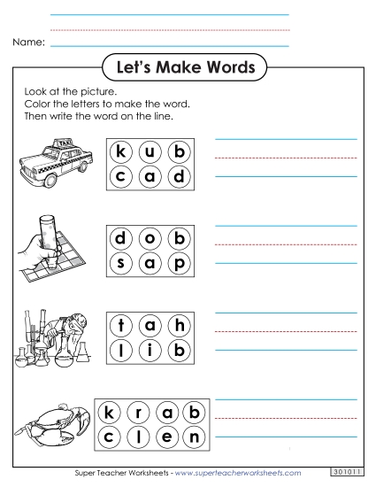Worksheets - Color the Letters & Write (-ab)