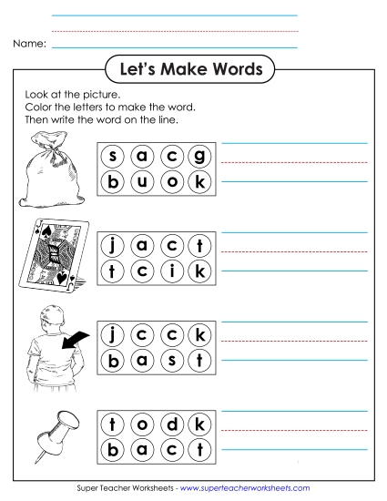 Worksheets - Color the Letters & Write (-ack) Worksheets - Color the Letters & Write (-ack)
