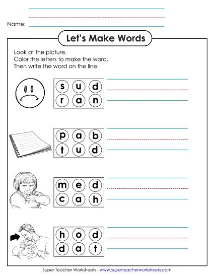 Worksheets - Color the Letters & Write (-ad)