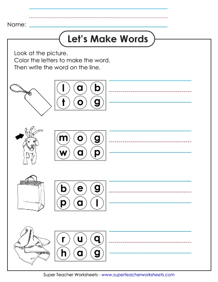 Worksheets - Color the Letters & Write (-ag)