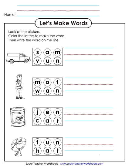 Worksheets - Color the Letters & Write (-an)