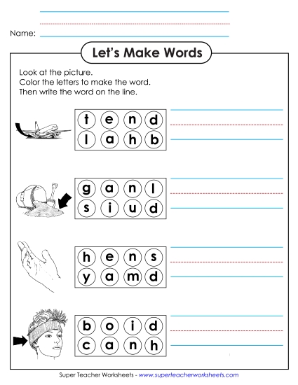 Worksheets - Color the Letters & Write (-and)