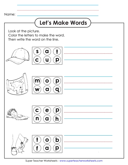 Worksheets - Color the Letters & Write (-ap) Worksheets - Color the Letters & Write (-ap)