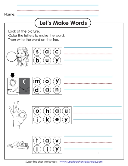 Worksheets - Color the Letters & Write (-ay)