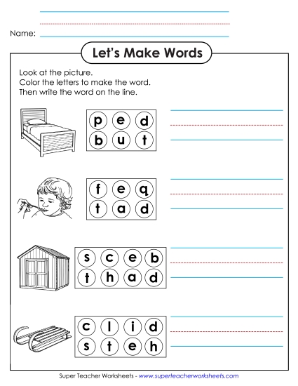 Worksheets - Color the Letters & Write (-ed)