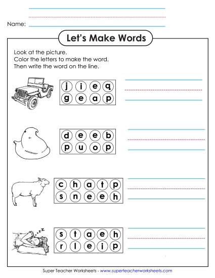Worksheets - Color the Letters & Write (-eep) Worksheets - Color the Letters & Write (-eep)