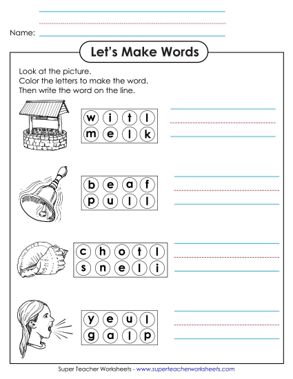 Worksheets - Color the Letters & Write (-ell)