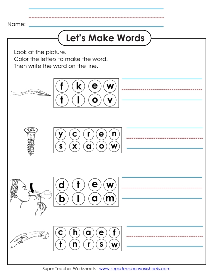 Worksheets - Color the Letters & Write (-ew)
