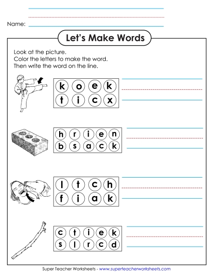 Worksheets - Color the Letters & Write (-ick) Worksheets - Color the Letters & Write (-ick)