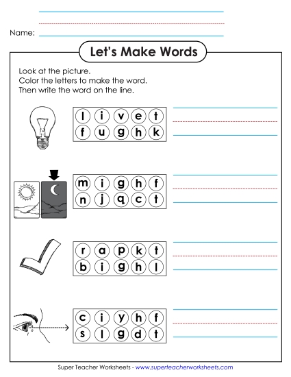 Worksheets - Color the Letters & Write (-ight)