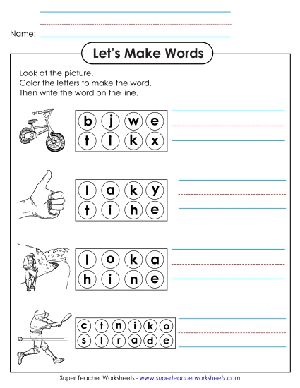 Worksheets - Color the Letters & Write (-ike) Worksheets - Color the Letters & Write (-ike)