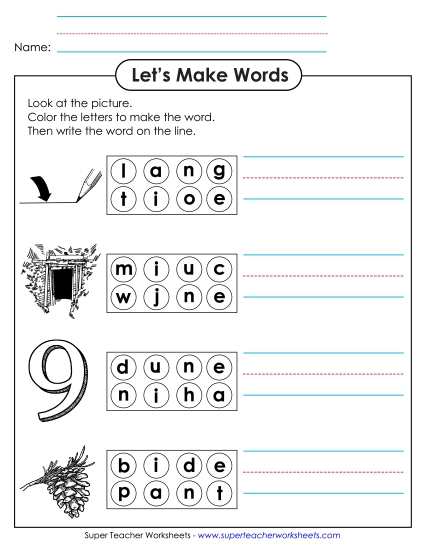 Worksheets - Color the Letters & Write (-ine)