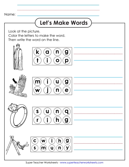 Worksheets - Color the Letters & Write (-ing) Worksheets - Color the Letters & Write (-ing)