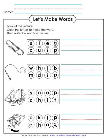 Worksheets - Color the Letters & Write (-ip)