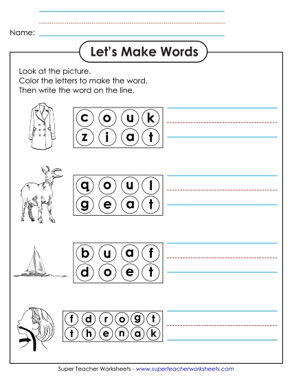Worksheets - Color the Letters & Write (-oat)