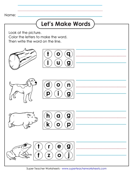 Worksheets - Color the Letters & Write (-og)