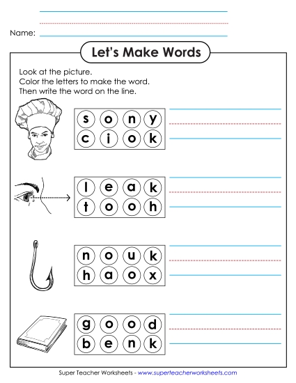 Worksheets - Color the Letters & Write (-ook) Worksheets - Color the Letters & Write (-ook)