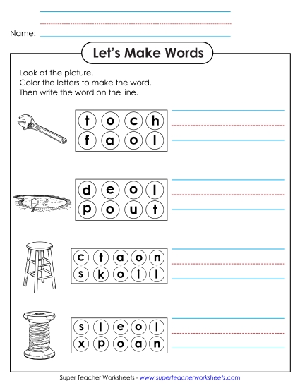 Worksheets - Color the Letters & Write (-ool)