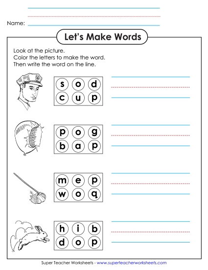 Worksheets - Color the Letters & Write (-op) Worksheets - Color the Letters & Write (-op)