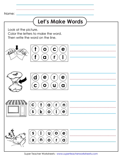 Worksheets - Color the Letters & Write (-ore)