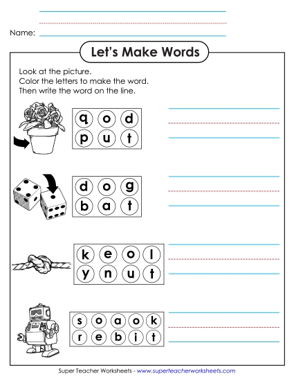 Worksheets - Color the Letters & Write (-ot)