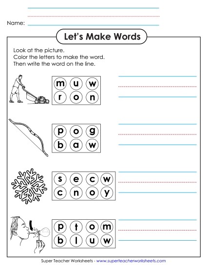 Long-O Sound (as in Grow) - Color the Letters & Write (-ow)