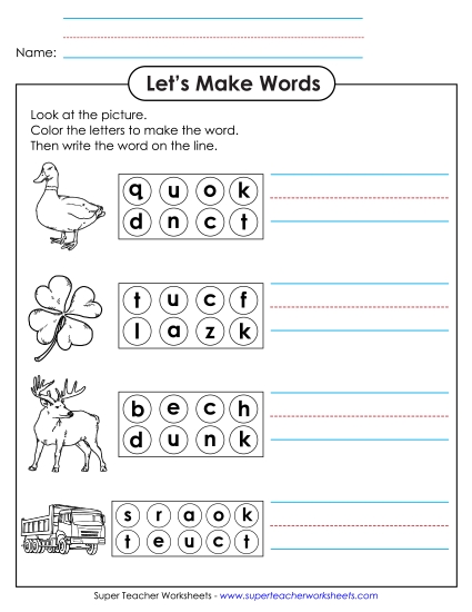 Worksheets - Color the Letters & Write (-uck)